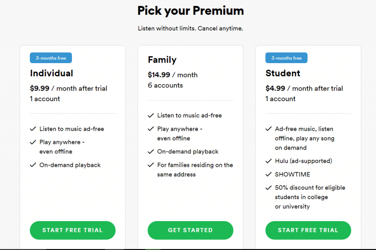spotify pricing plans