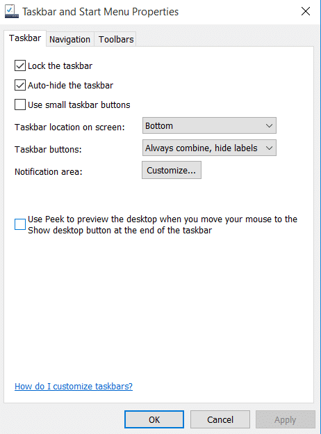 how to hide the taskbar in windows 10